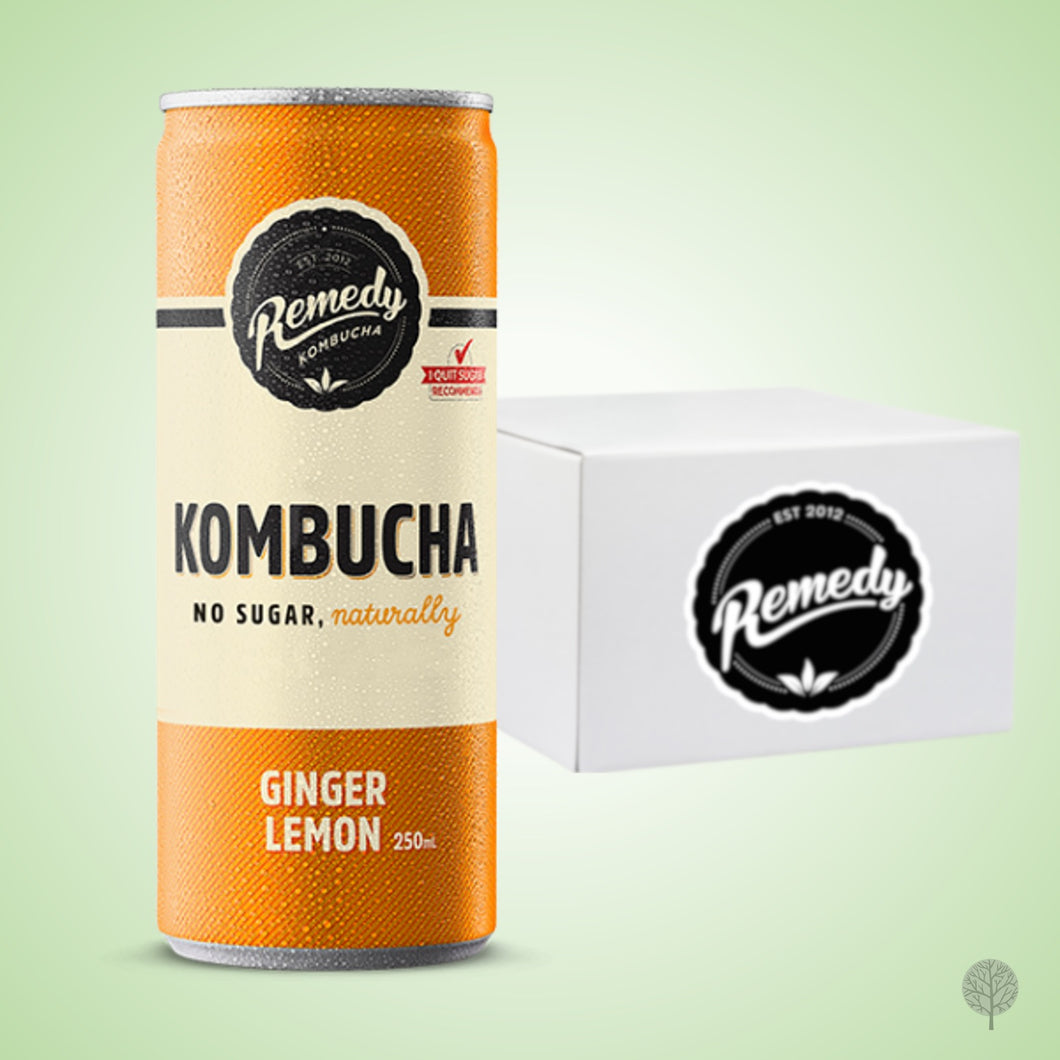 Remedy Kombucha Ginger Lemon Flavour - 250ml x 24 cans Carton